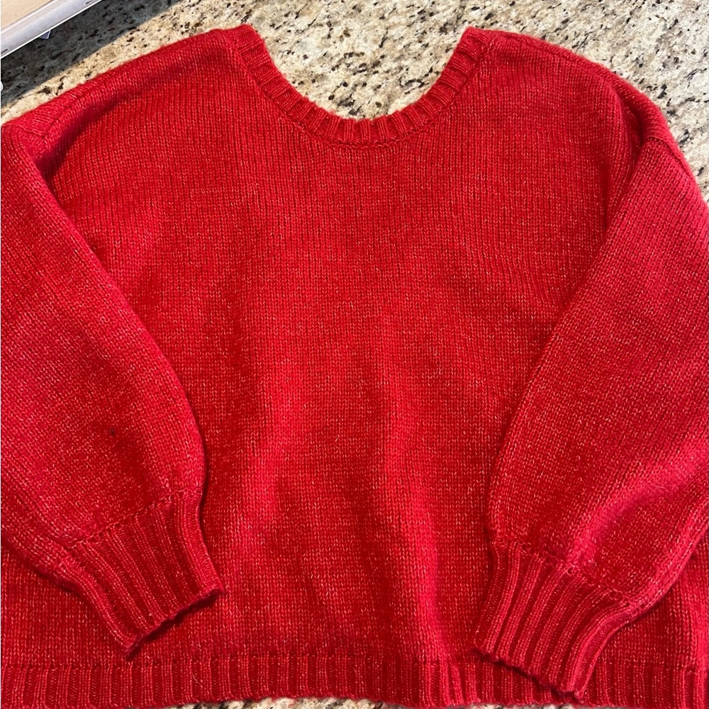 Billabong Oversized/Off the Shoulder Cropped Red Knit Sweater